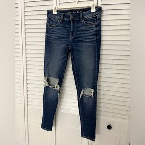 American Eagle Dark Wash Next Level Stretch Destroyed Knees Skinny Jeans